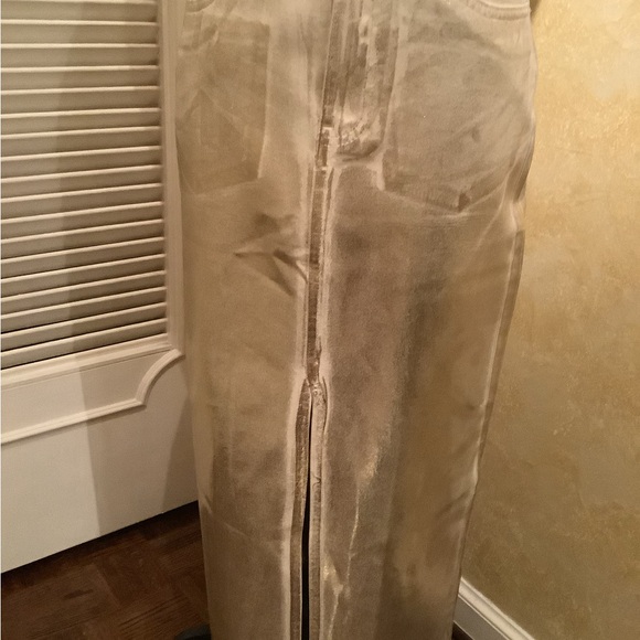 Metallic gold front silt midi denim skirt. - Picture 3 of 5